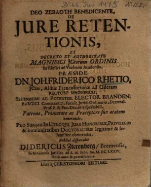 De Jure [Iure] Retentionis