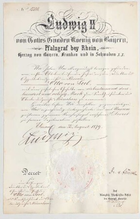 Ludwig II. von Bayern (1845 - 1886) Autographen: Brief von Ludwig II. an Otto von Seel - BSB Autogr.Cim. Ludwig .17
