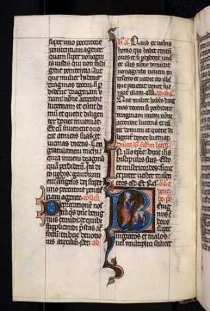 Historisierte Initiale: B(enignus est deus): Christus predigt zu Gläubigen