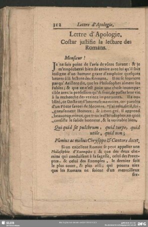 Lettre d´ Apologie