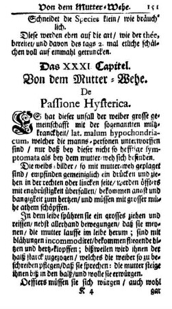 Das XXXI. Capitel. Von dem Mutter-Wehe. De Passione Hysterica.