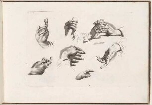 Vorlagenblatt mit Händen, aus dem Zeichenbuch mit nachgeahmten Stichen aus Piazzettas "Studi di Pittura" [Venedig 1761]