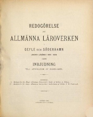 Redogörelse för Allmänna Läroverken i Gefle och Söderhamn. 1895/96