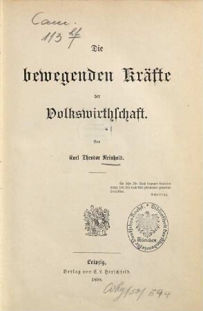 Die bewegenden Kräfte der Volkswirthschaft