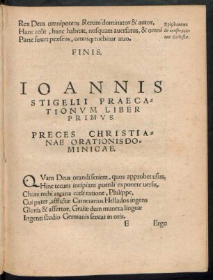 Ioannis Stigelii Praecationum Liber Primus.