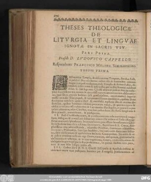Theses Theologicae De Liturgia Et Linguae Ignotae In Sacris Usu. ... Praeside D. Ludovico Cappello.