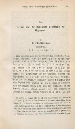 151-172 Studien über die italienische Philosophie der Gegenwart (Neue Serie) : I. Der Positivismus (Fortsetzung)