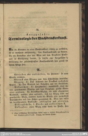 II. Kurzgefaßte Terminologie der Buchdruckerkunst