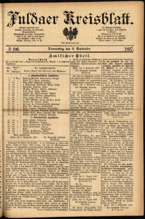 Erste Ausgabe vom Donnerstag, den 09. September 1897.