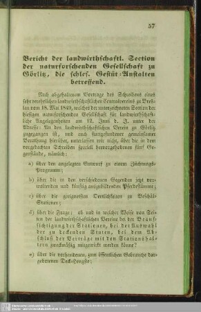Bericht der landwirthschaftl. Section der naturforschenden Gesellschaft zu Görlitz, die schles. Gestüt-Anstalten betreffend