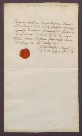 Würzburger Studienzeugnisse des Ferdinand Christoph Karl Schütz von Holzhausen.