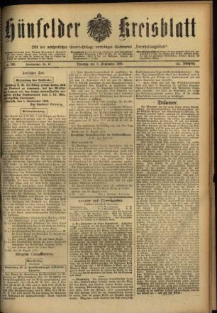 Erste Ausgabe vom Dienstag, den 03. September 1918.