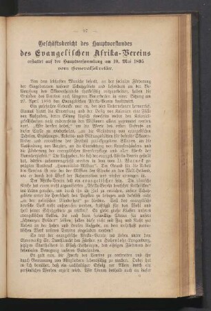 Geschäftsbericht des Hauptvorstandes des Evangelischen Afrika-Vereins erstattet auf Hauptversammlung am 10. Mai 1895