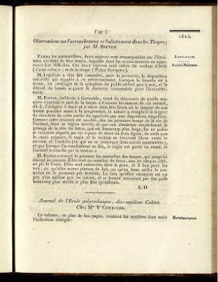 Journal de l'Ecole polytechnique, dix-septième Cahier. Chez Mme Ve Courcier