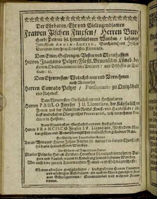 Der Ehrbaren/ [...] Frawen Ilschen Finysen/ [...] Herren Joachimo Peltzer/ [...] Herren Conrado Peltzer [...]