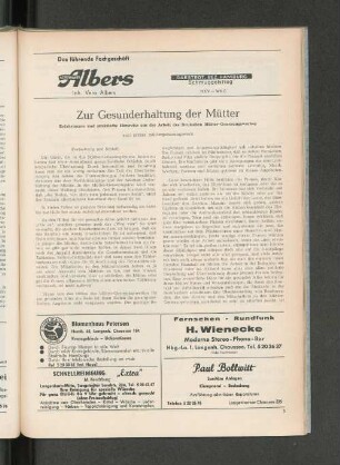 Zur Gesunderhaltung der Mütter