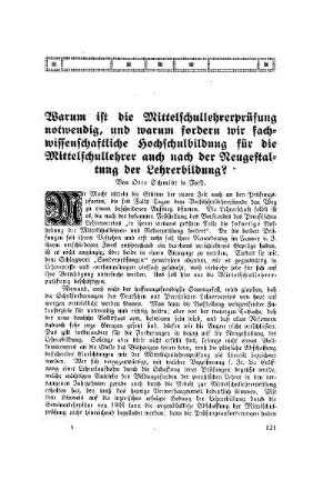 Warum ist die Mittelschullehrerprüfung notwendig, und warum fordern wir fachwissenschaftliche Hochschulbildung für die Mittelschullehrer auch nach der Neugestaltung der Lehrerbildung?