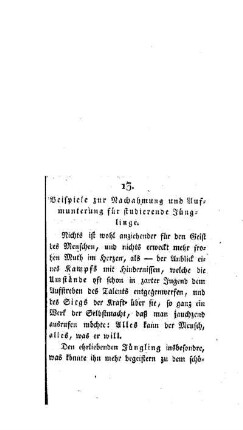 Beispiele zur Nachahmung und Aufmunterung für studierende Jünglinge : [13. Abhandlung] ; (die Fortsetzung folgt)