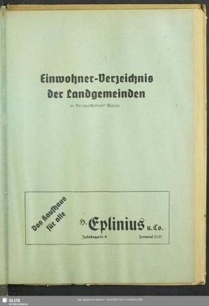 Einwohner-Verzeichnis der Landgemeinden im Amtsgerichtsbezirk Wurzen