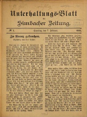 Simbacher Zeitung. Unterhaltungsblatt der Simbacher Zeitung. 1891