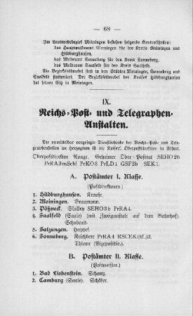 IX: Reichs-Post und Telegraphen-Anstalten