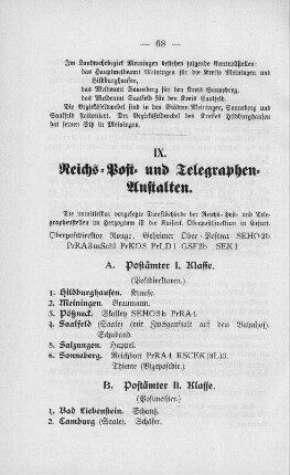 IX: Reichs-Post und Telegraphen-Anstalten