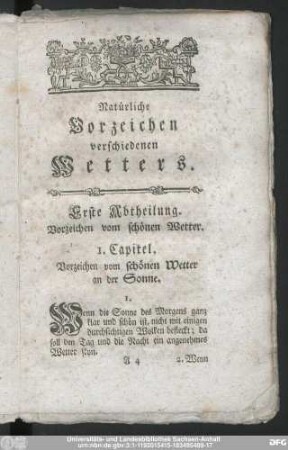 Erste Abtheilung. Vorzeichen vom schönen Wetter.