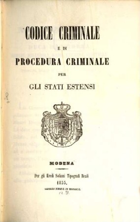 Codice criminale e di procedura criminale per gli Stati estensi