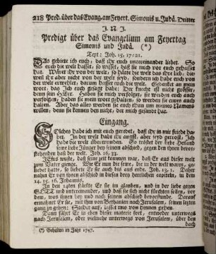 Predigt über das Evangelium am Feyertag Simonis und Judä.