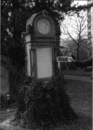 Grabstein 184 (Index: 100093654) Maße HxBxT: 252x78x35 cm Symbolik: Stern, Säulen, Verzierungen: Grabstein 184