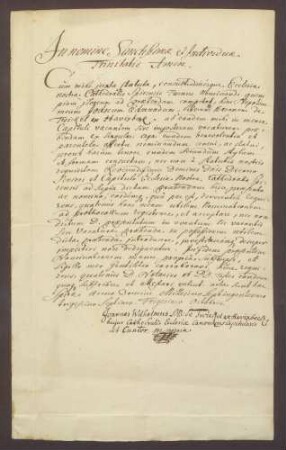 Nominierung des Jodok Edelmund Twickel von Havixbeck durch seinen Oheim Johann Wilhelm Twickel von Havixbeck.