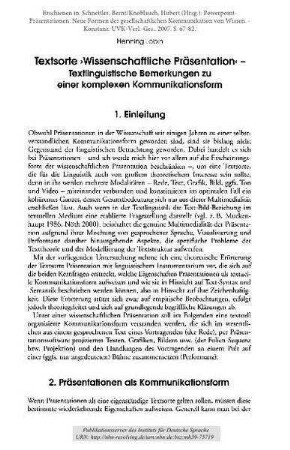 Textsorte "Wissenschaftliche Präsentation". Textlinguistische Bemerkungen zu einer komplexen Kommunikationsform