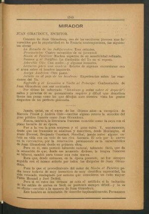 Mirador : Juan Giraudoux, escritor