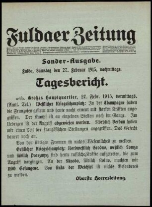 Ausgabe vom Samstag, den 27. Februar 1915.