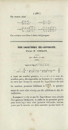 Série logarithmique très-convergente.