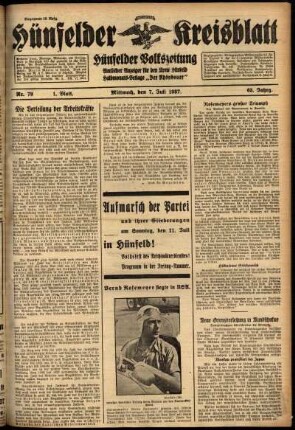 Erste Ausgabe vom Mittwoch, den 07. Juli 1937.