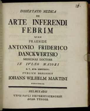 Dissertatio Medica De Arte Inferendi Febrim