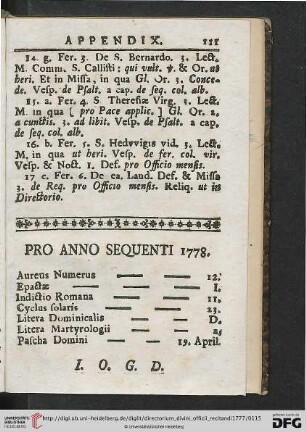 Pro Anno Sequenti 1778