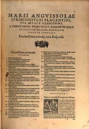 Consiliorvm Sev Responsorvm In Vtroqve Ivre D. Marii Angvissolae Ivrisconsvlti Placentini, ... Volvmen ... : Nvnc In Lvcem Editvm. Vna cum singulorum Consiliorum summarijs, & Indice rerum memorabilium locupletissimo, 1