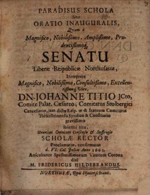 Paradisus schola, oratio inaug.