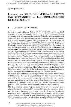 Lehren und Lernen von Verben, Adjektiven und Substantiven ... Ein nimmerendender Diskussionsstoff