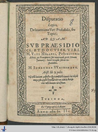 Disputatio Logica, De Inuentione Veri Probabilis, seu Topici