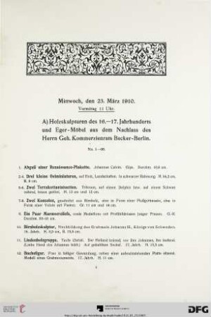 Mittwoch, den 23. März 1910, Vormittag 11 Uhr (Nr. 1-123)