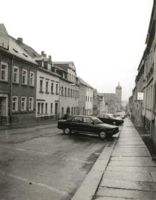 Marienberg, Zschopauer Straße. Blick vom Zschopauer Tor nach Süden gegen Stadtkirche St. Marien