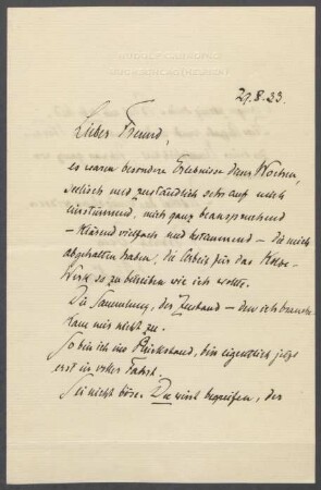 Brief von Rudolf G. Binding an Georg Kolbe