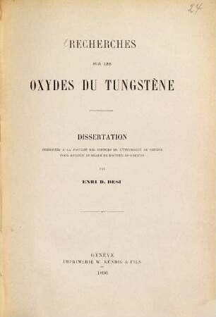 Recherches sur les oxydes du Tungstène