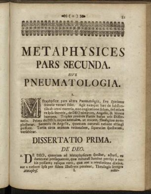 Metaphysices Pars Secunda. Sive Pneumatologia.