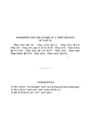 Suggestion for the Course of a First Reading of Part II. Corrigenda. Additional Corrigenda.