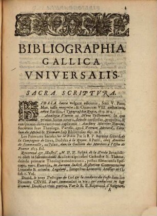 Bibliographia Gallica Vniversalis, Hoc Est, Catalogvs Omnivm Librorvm. [2]