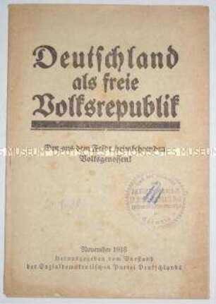 An die Heimkehrenden aus dem Ersten Weltkrieg gerichtete sozialdemokratische Schrift